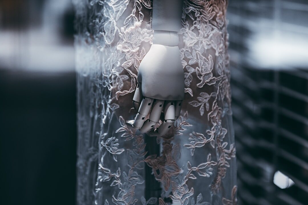 Artificial intelligence concept with glowing robotic hand and neural network